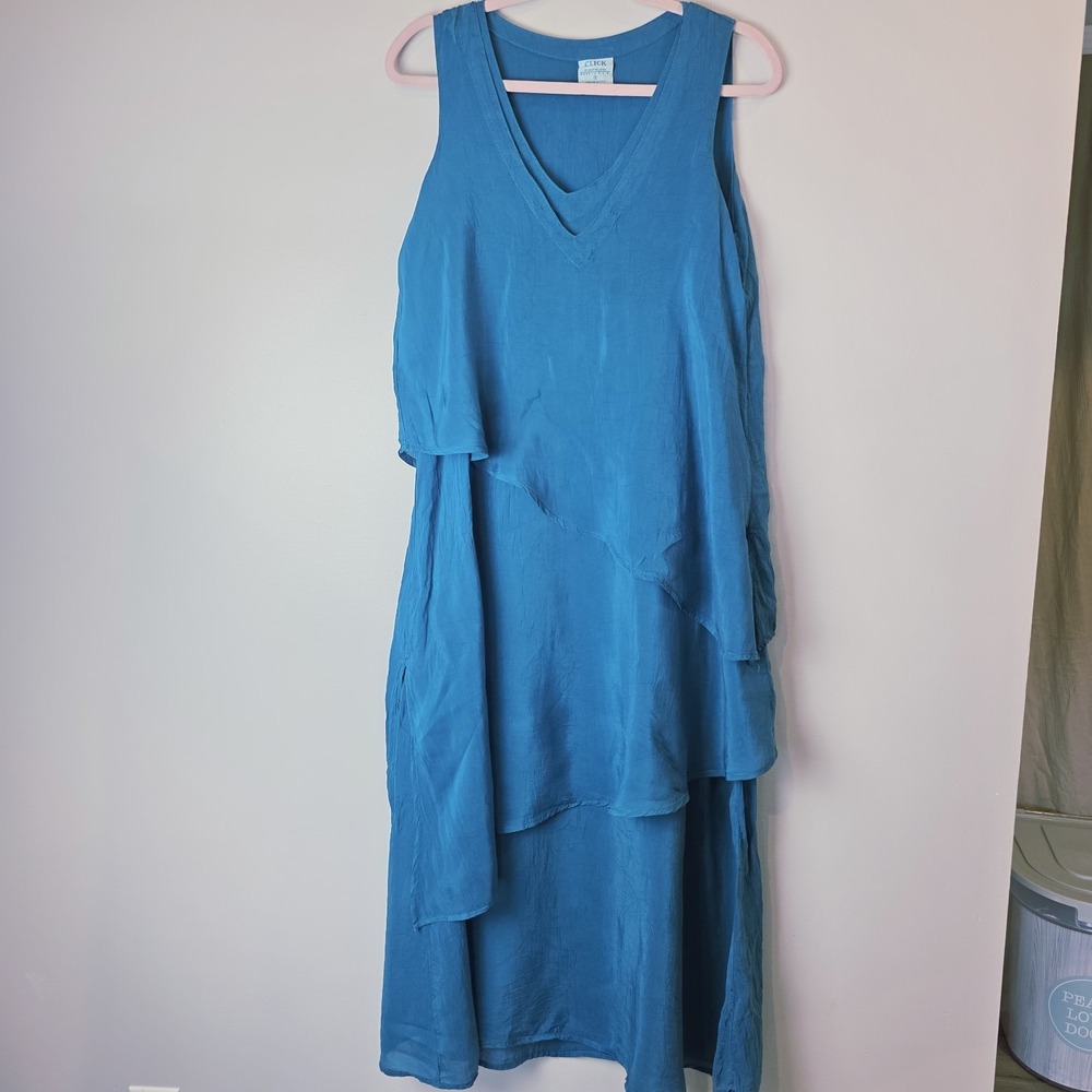 CLICK By Color Me Cotton Small Blue Sleeveless Asymmetrical Tiered‎ Dress.E116